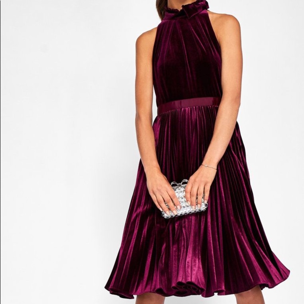 Ted Baker Oxblood Cornela Pleated Velvet Dress
